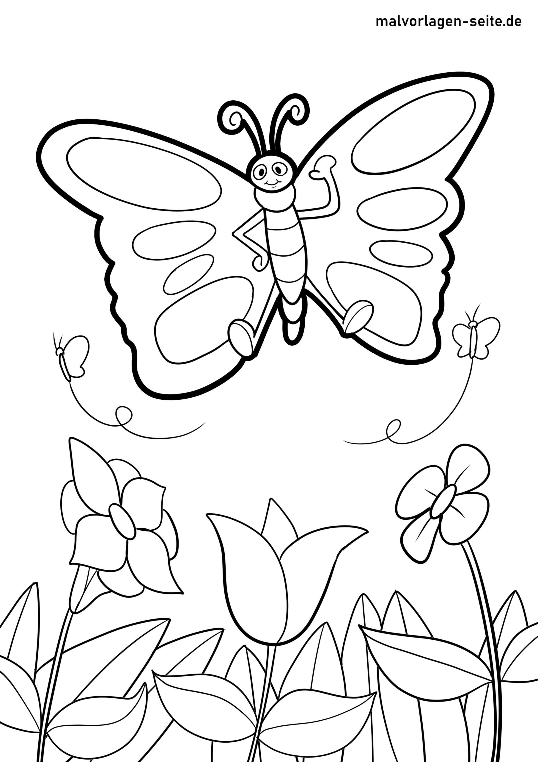 Schmetterling Ausmalbild Butterfly Among Flowers Coloring Page