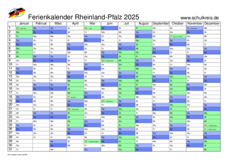 Feiertage Und Ferien Rlp 2025 Kalender 2025 Rheinland-pfalz Kostenlos: Ferien-übersicht, Feiertage
