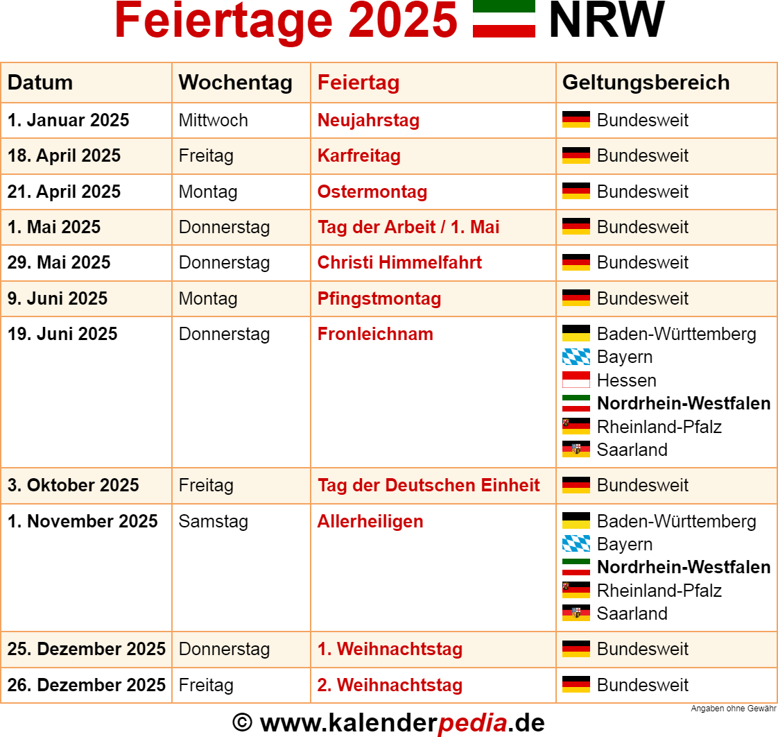 Feiertage 2025 Nrw Liste - Image to u