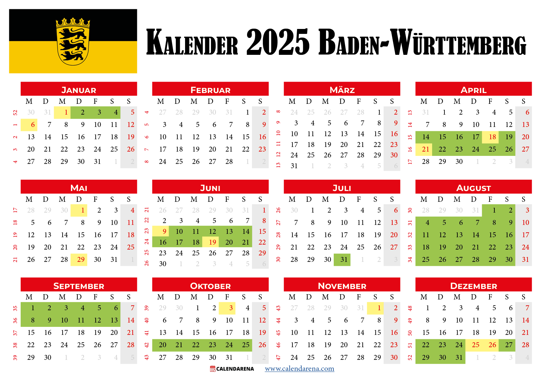 Kalender Baden Württemberg 2025 Kalender 2025 Baden-württemberg: Ferien, Feiertage, Pdf-vorlagen