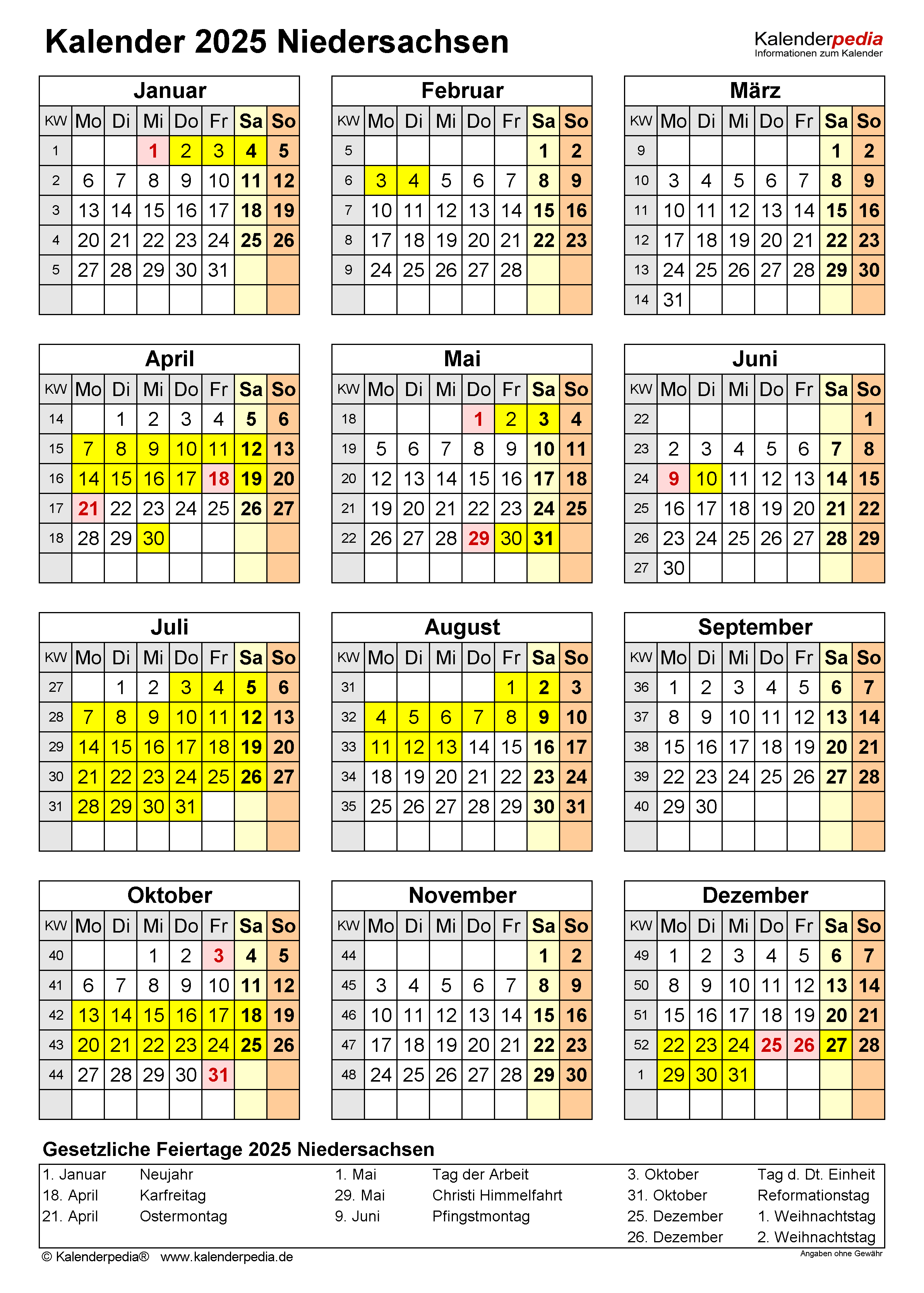 2025 Feiertage Niedersachsen Feiertage Niedersachsen 2021, 2022 & 2023 (mit Druckvorlagen)