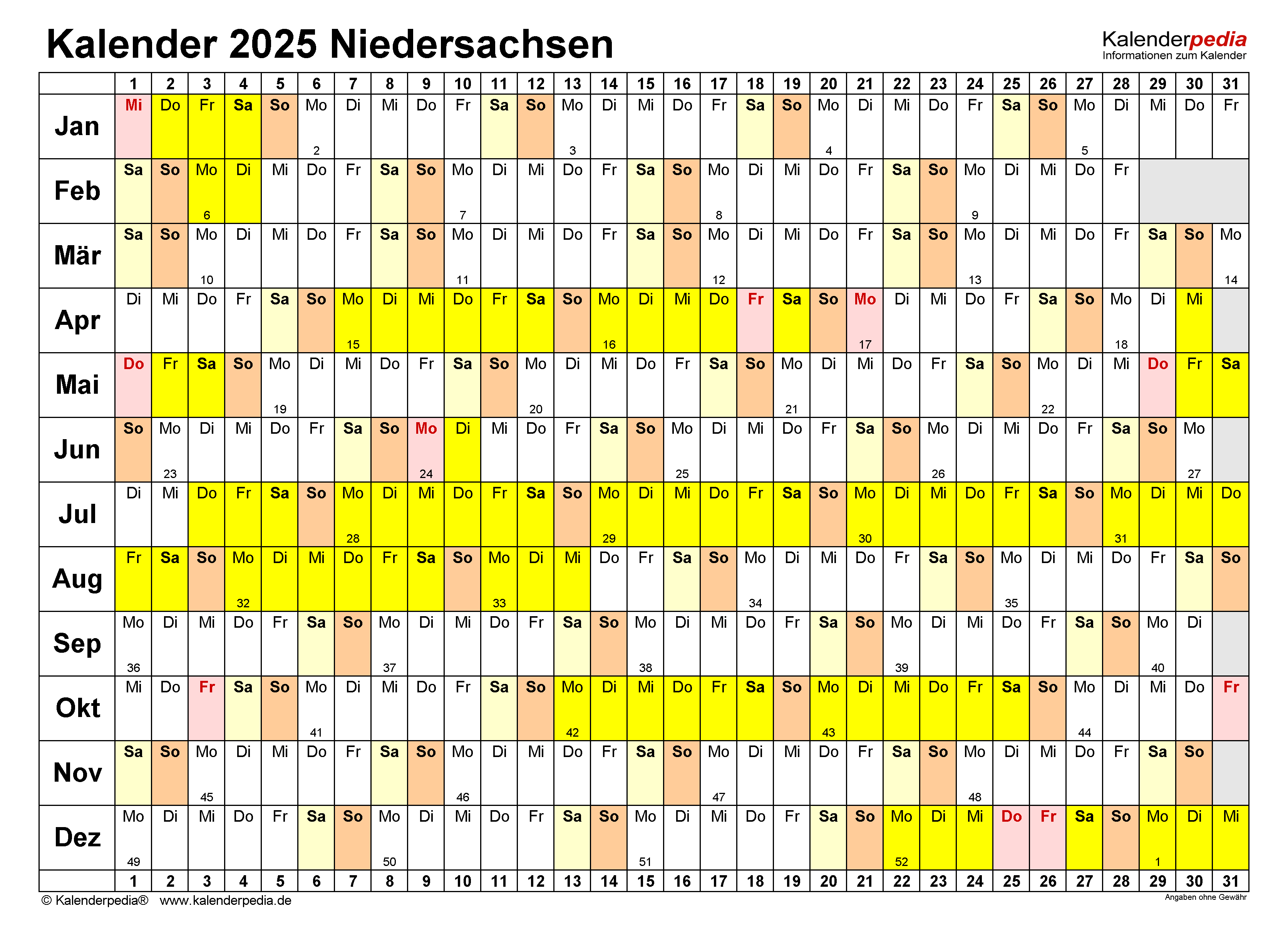 Kalender 2025 Niedersachsen Feiertage Kalender 2027 + Ferien Niedersachsen, Feiertage